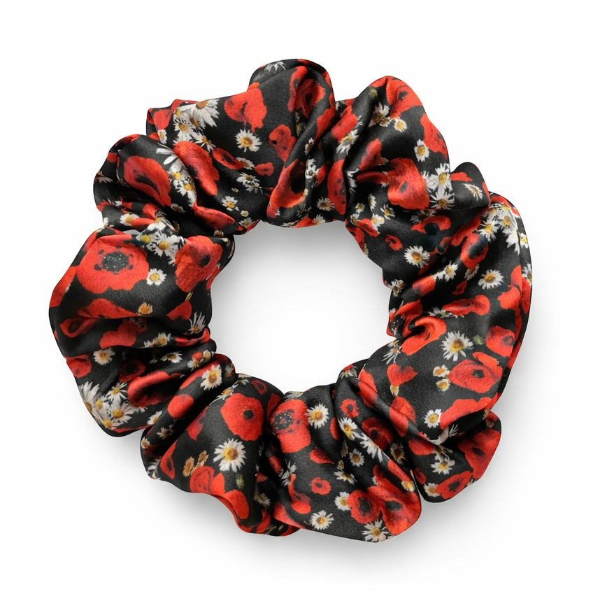 Hedvábná scrunchie - Dark Poppy