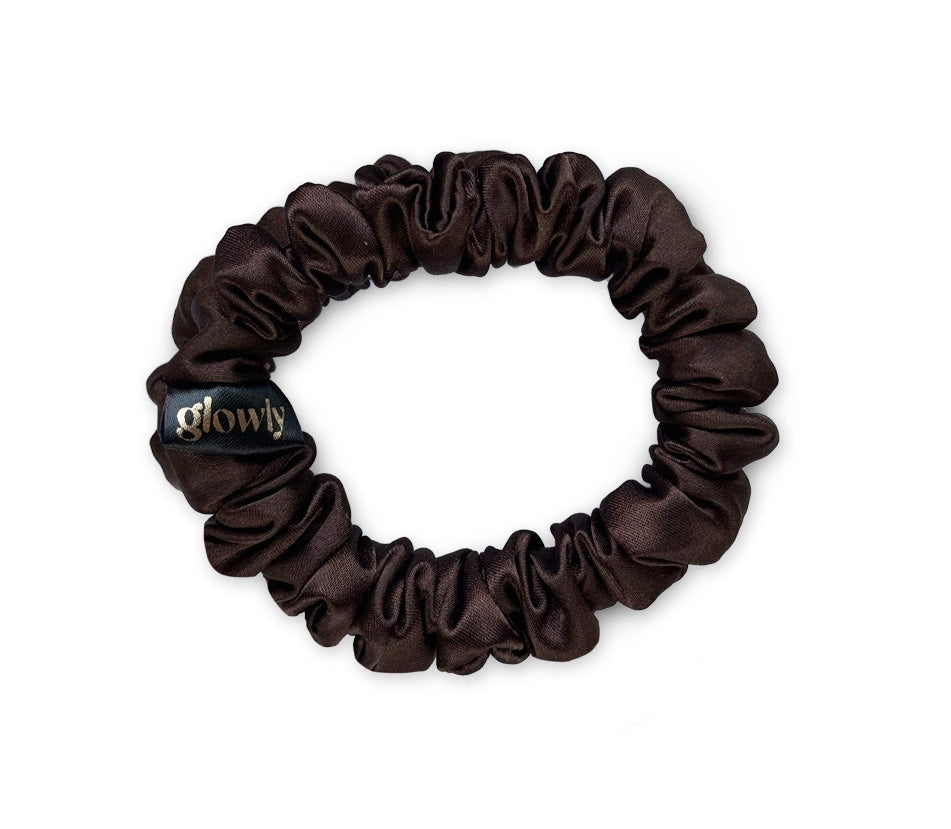 Mini saténová scrunchie - Dark Chocolate