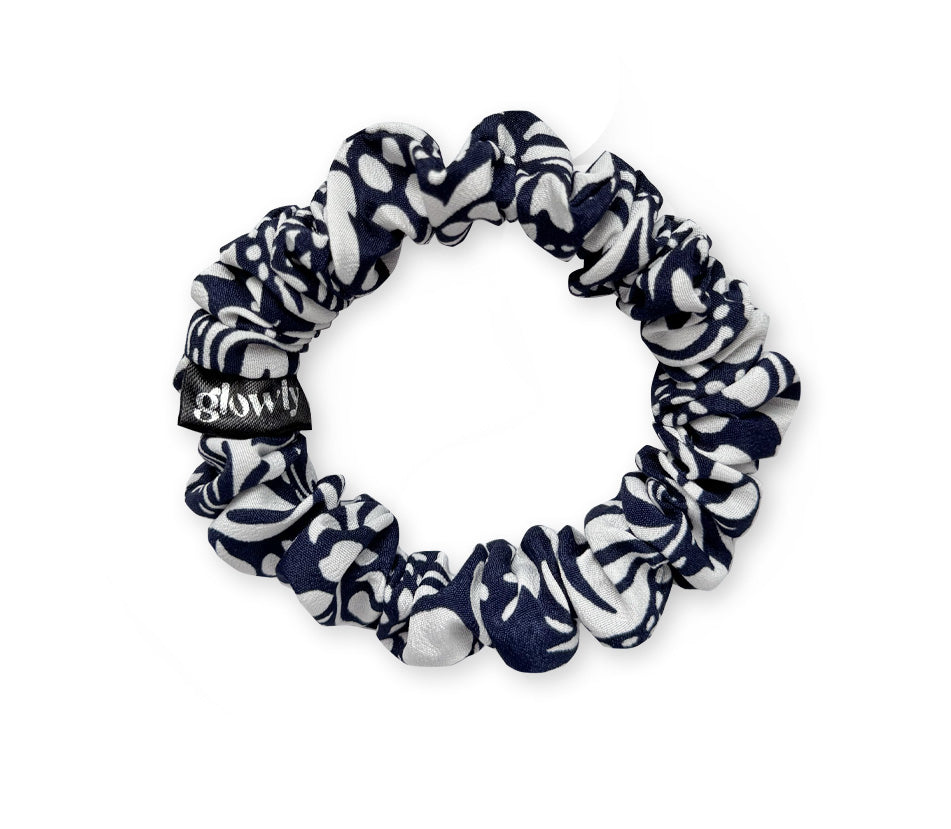 Mini saténová scrunchie - Indigo Folk