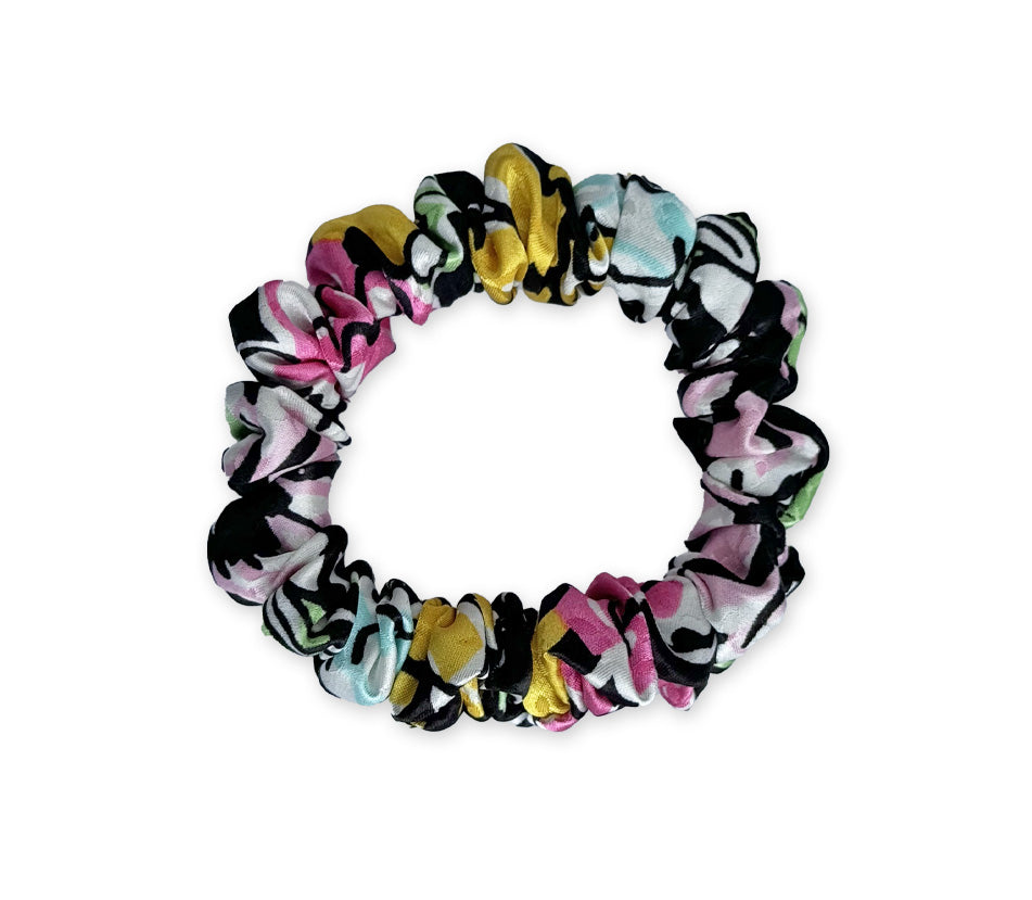 Mini saténová scrunchie - Inky garden