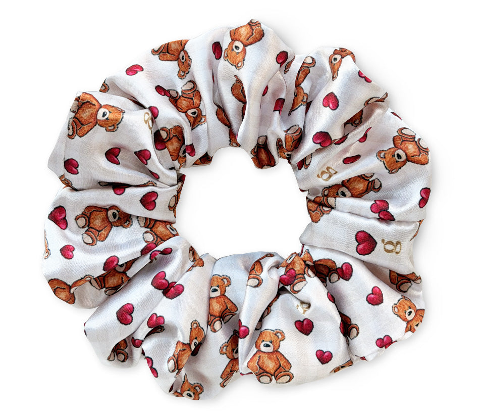 Saténová scrunchie - Teddy Bear