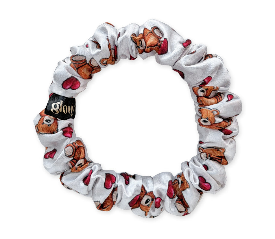 Mini saténová scrunchie - Teddy Bear