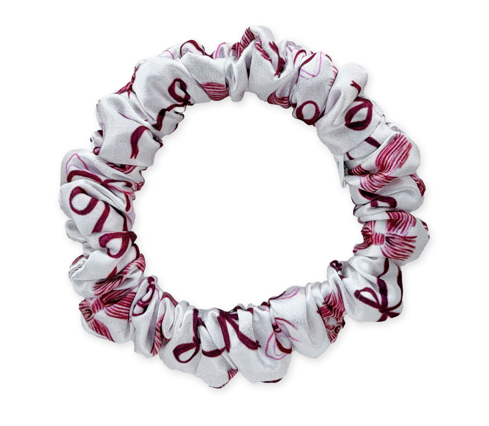 Mini saténová scrunchie - Mašličky růžové