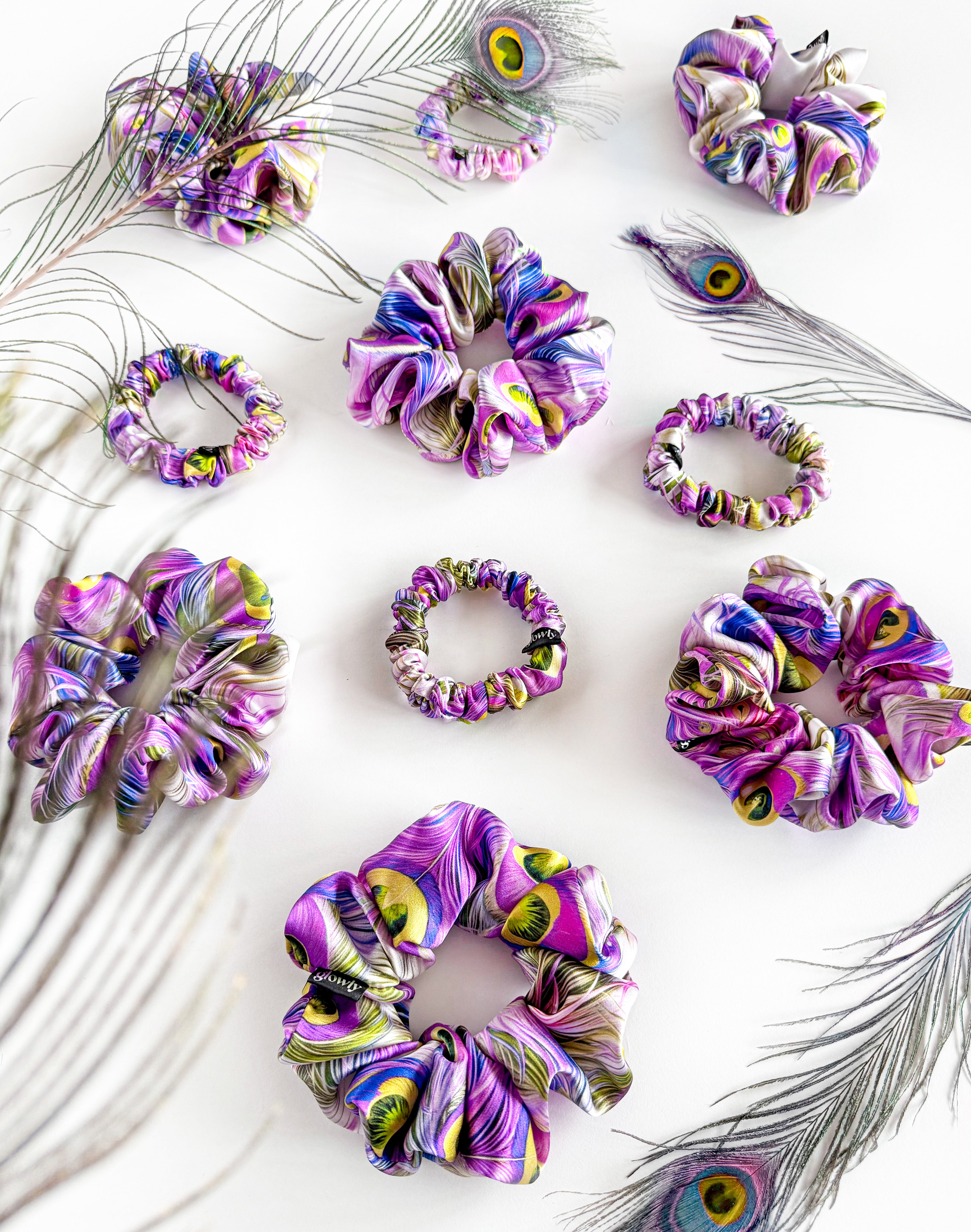 Mini hedvábná scrunchie - Peacock Whisper