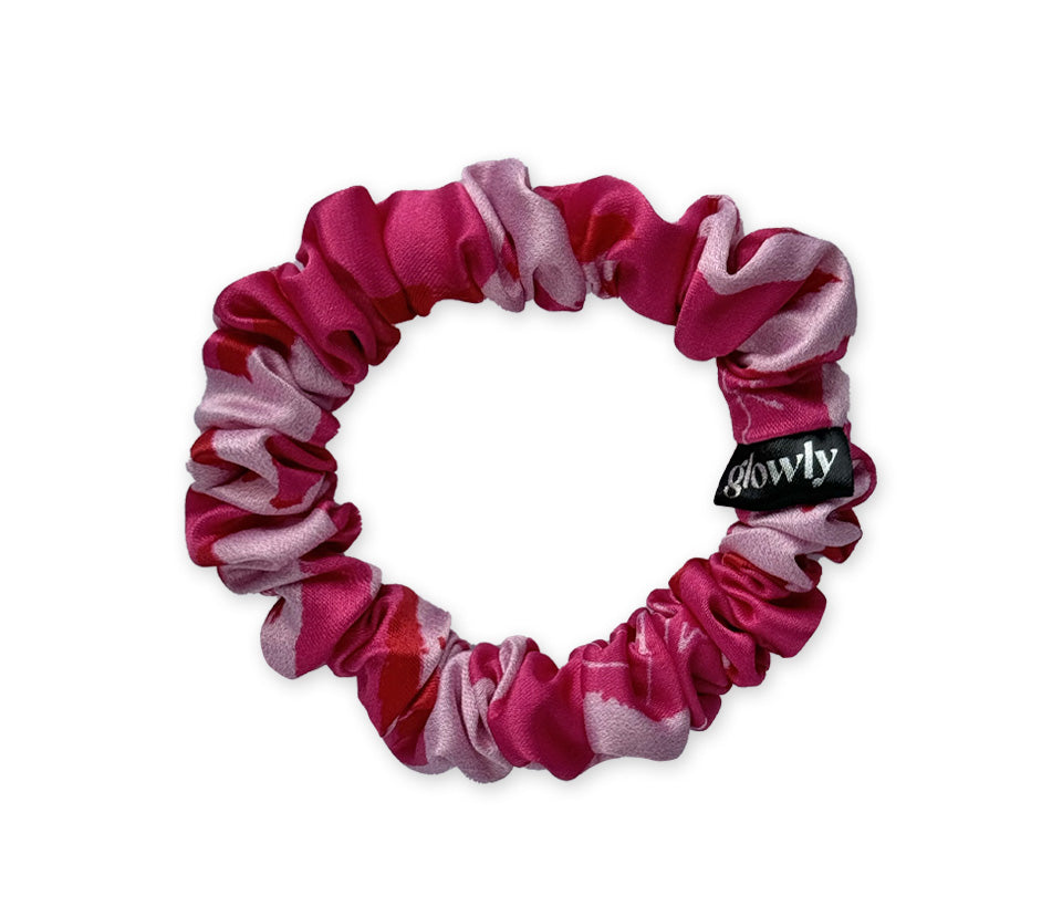 Mini saténová scrunchie - Pink splash