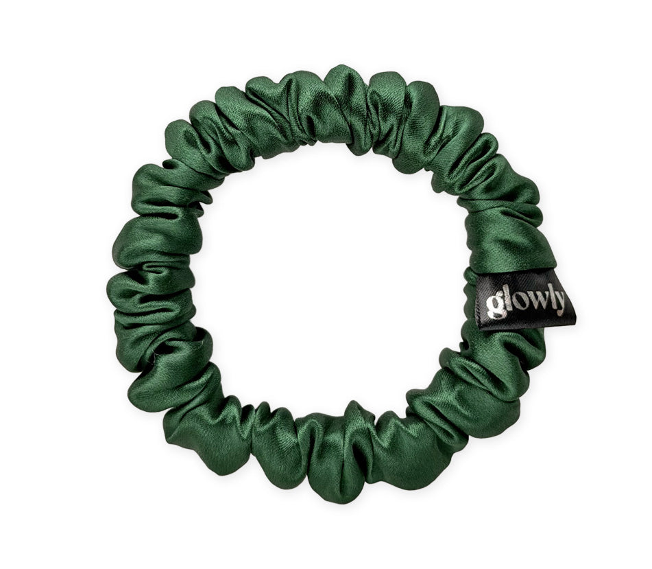 Mini hedvábná scrunchie - Tmavě zelená