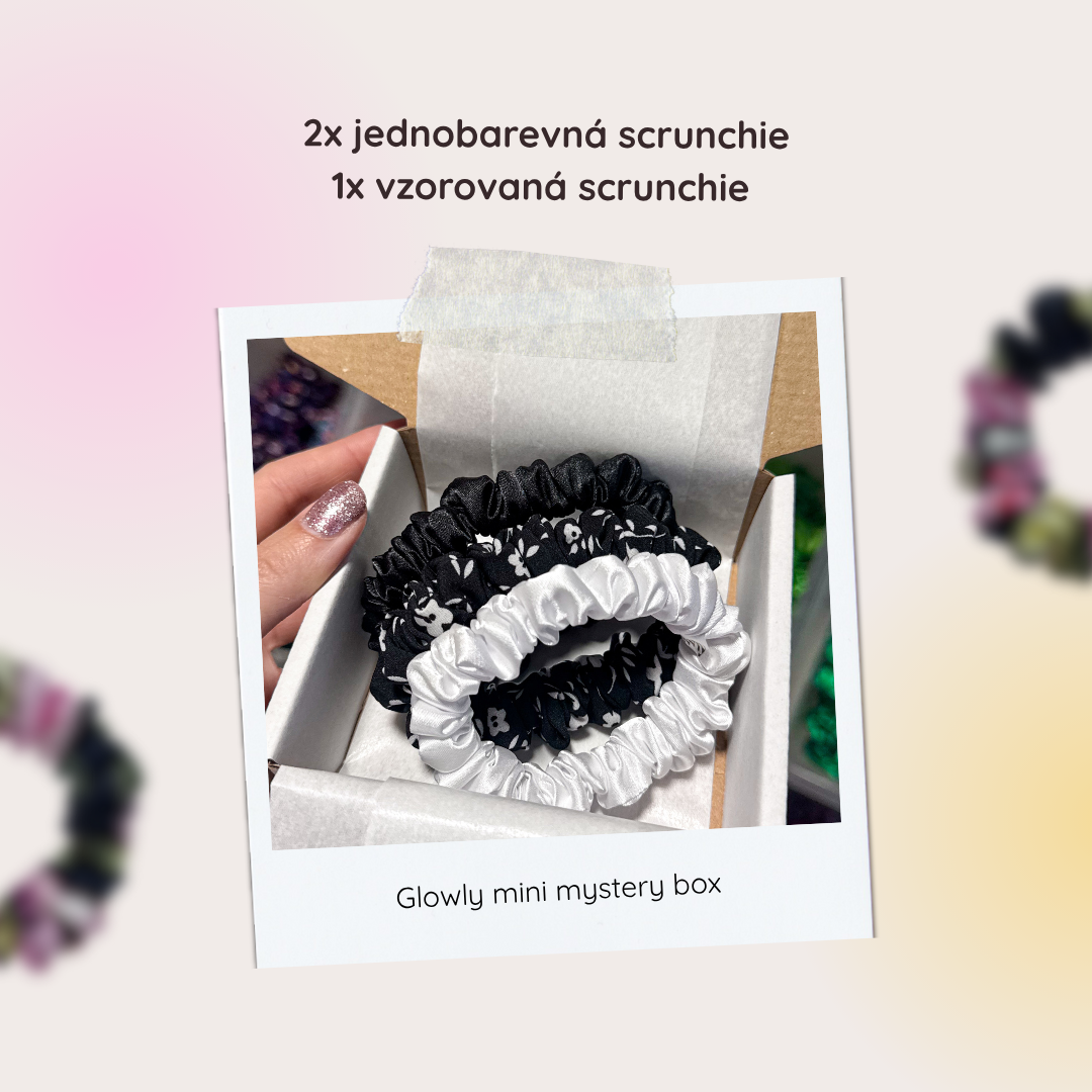 3 ks saténová mini scrunchie - mystery box