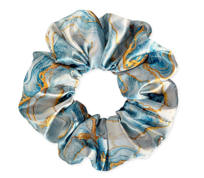 Saténová scrunchie - Aquamarine Marble