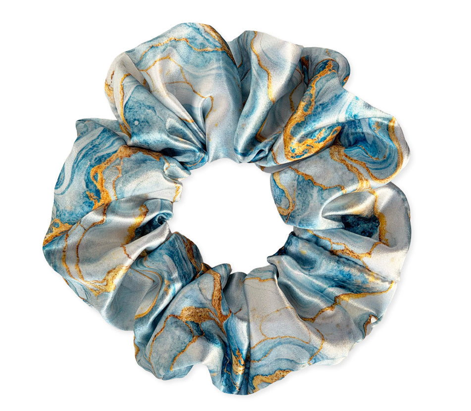 Saténová scrunchie - Aquamarine Marble