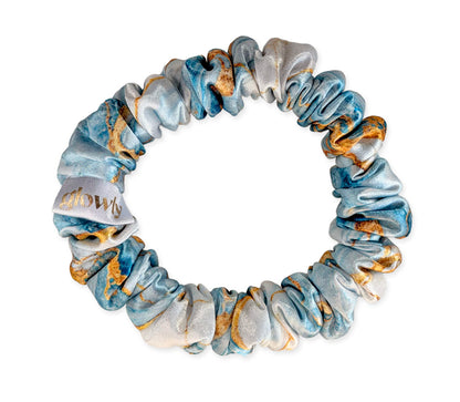 Mini saténová scrunchie - Aquamarine Marble