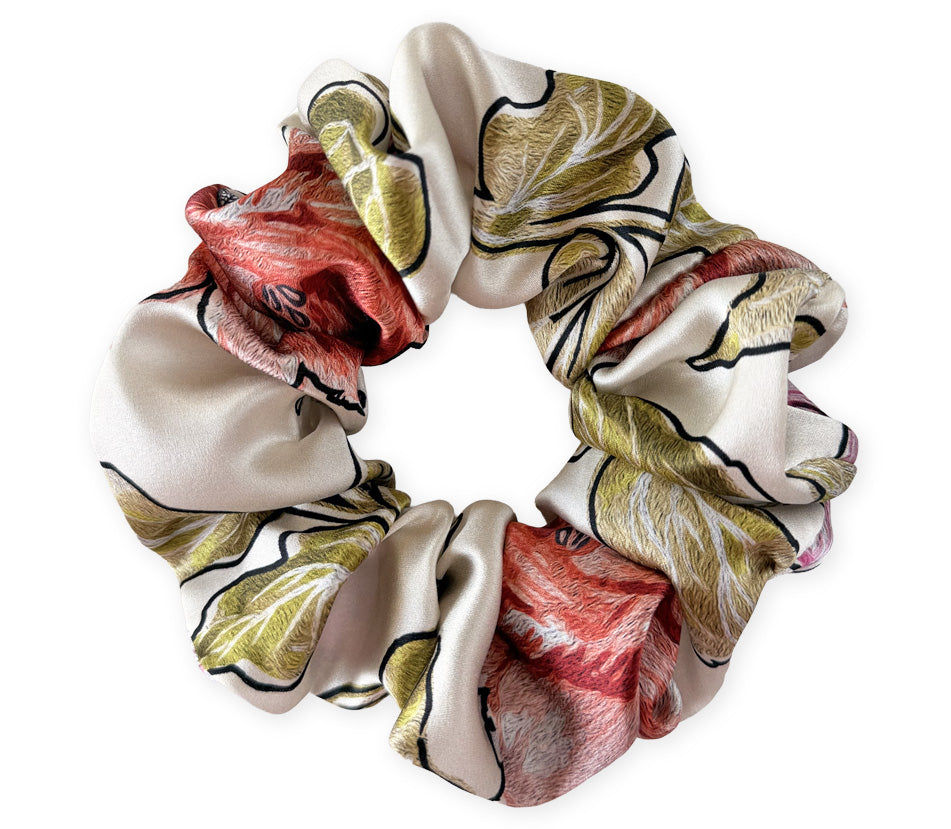Hedvábná scrunchie - Flora Terracotta