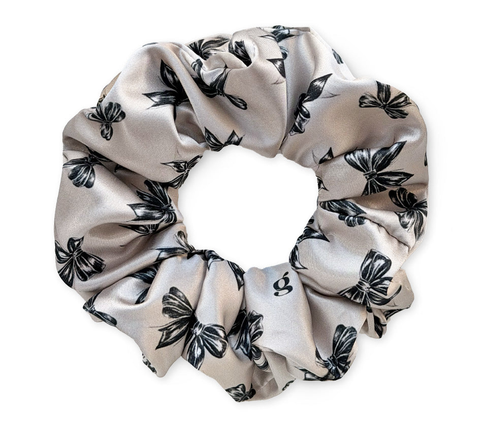 Saténová scrunchie - Mašličky černé