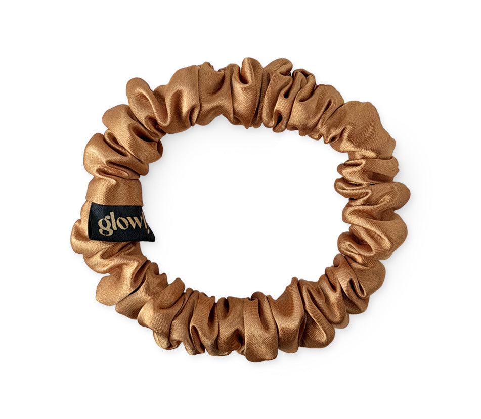 Mini saténová scrunchie - Cognac