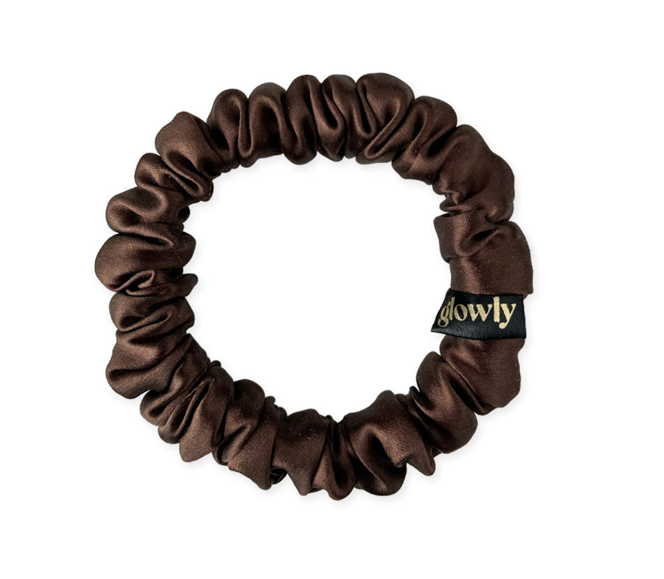 Mini hedvábná scrunchie - Tmavě hnědá