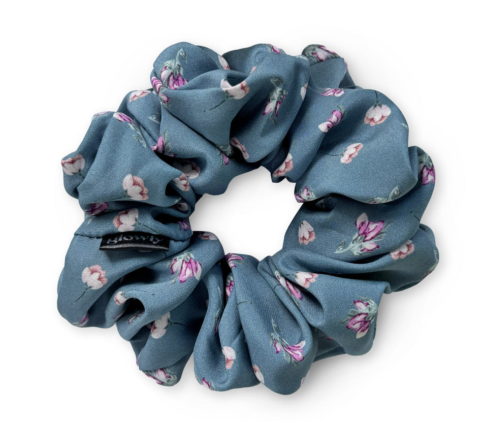 Hedvábná scrunchie - Denim Bloom