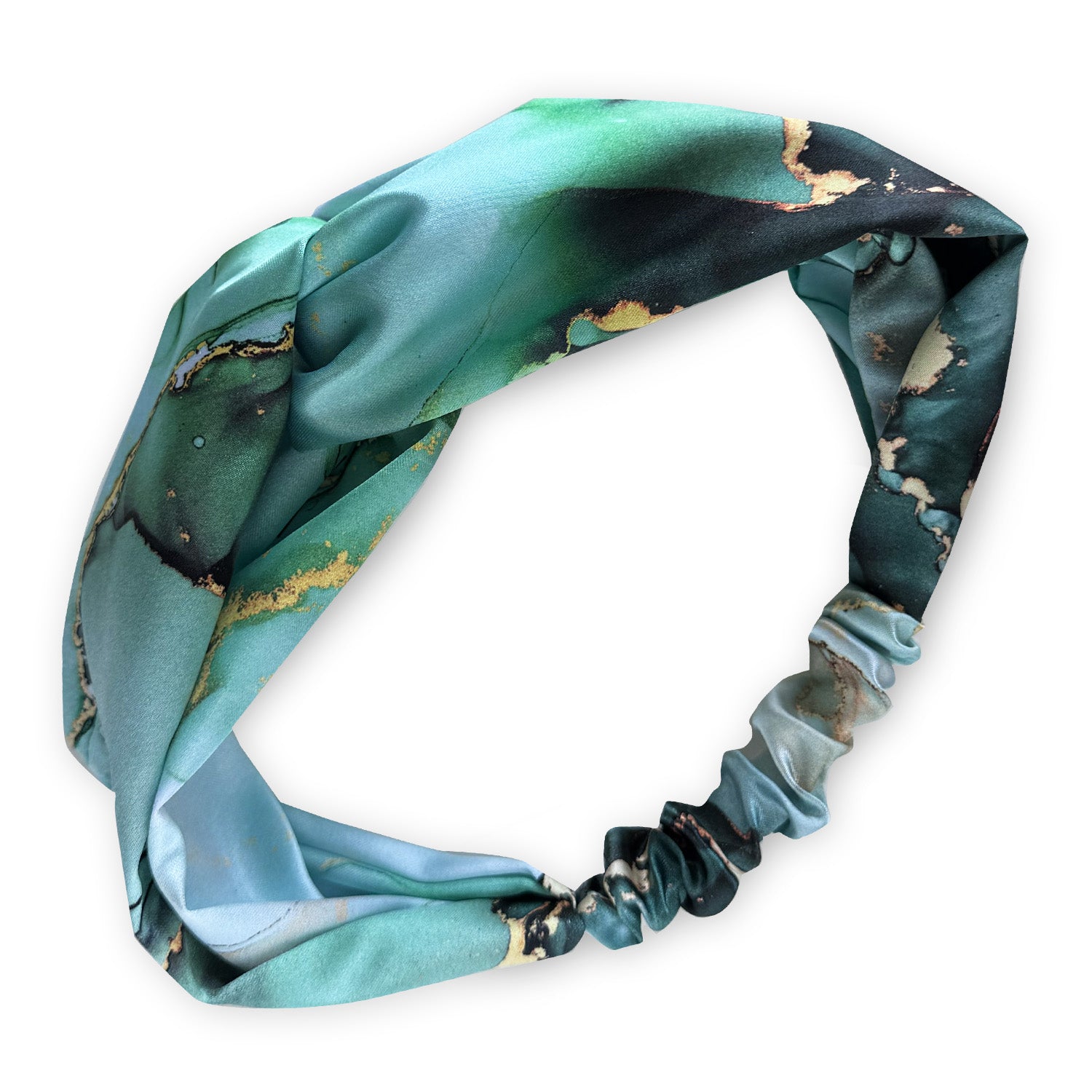 Saténová čelenka Twist - Emerald marble