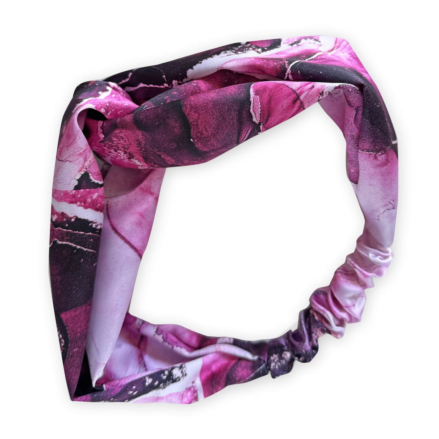 Saténová čelenka Twist - Fuchsia marble