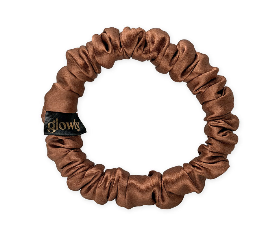 Mini hedvábná scrunchie - Kaštanová