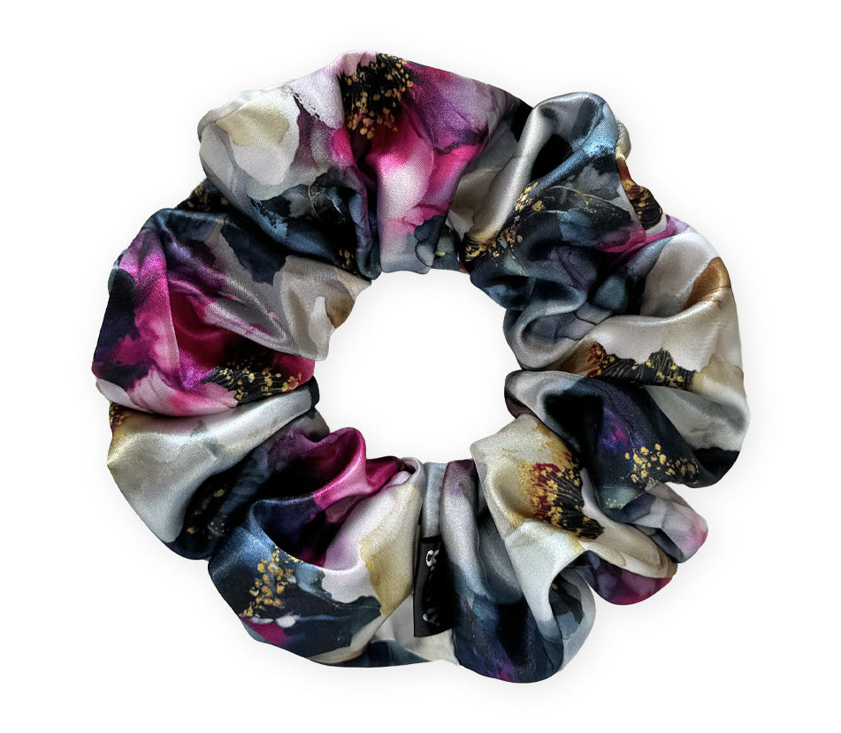 Saténová scrunchie - Noir Petals