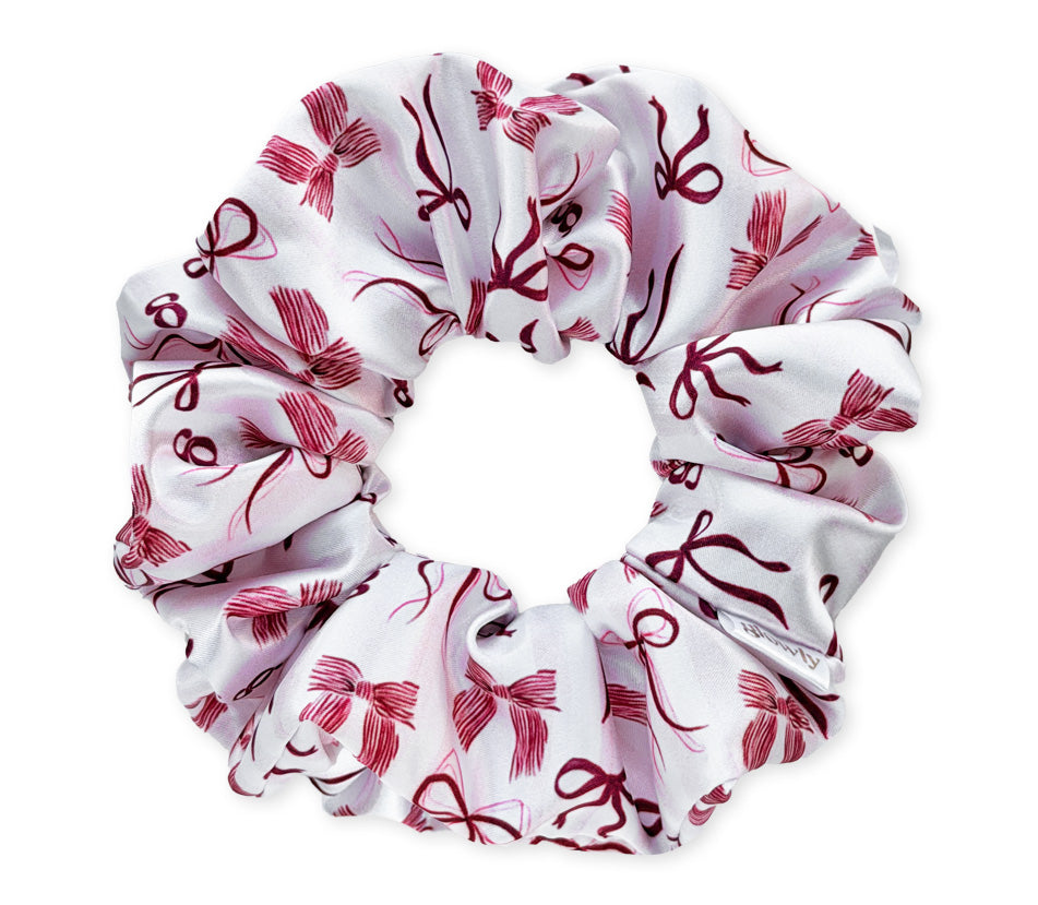 Saténová scrunchie - Mašličky růžové