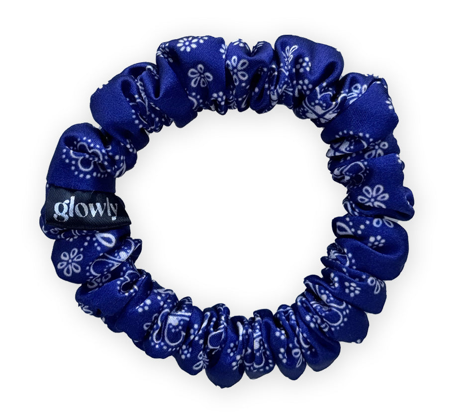 Mini saténová scrunchie - Modrotisk