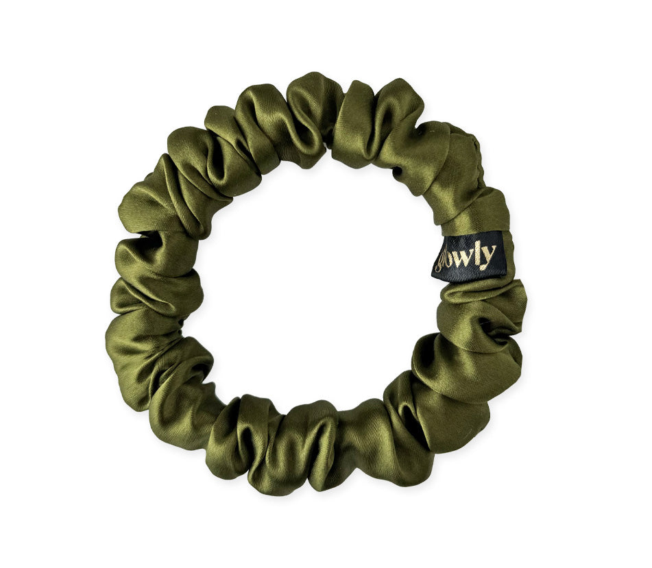 Mini hedvábná scrunchie - Oliva
