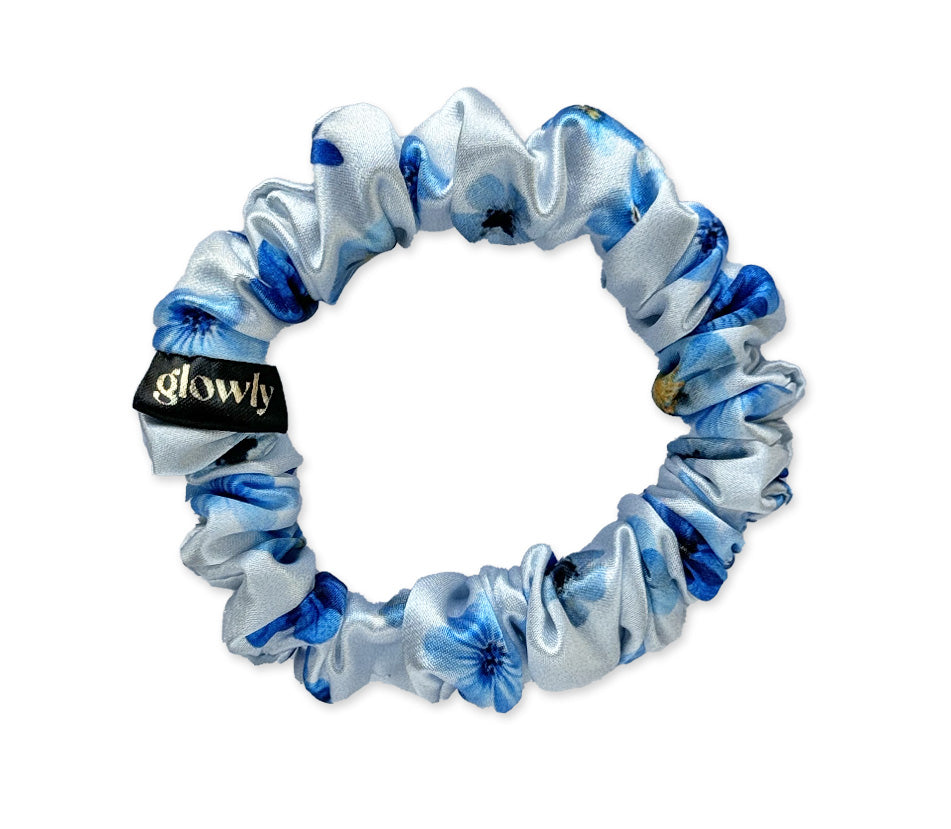 Mini saténová scrunchie - Pomněnky